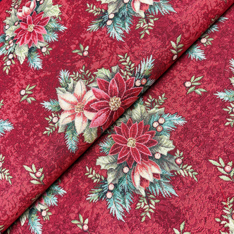 280cm Dekorační/potahová Gobelínová látka šířka - Kouzlo vánočních květin na červeném