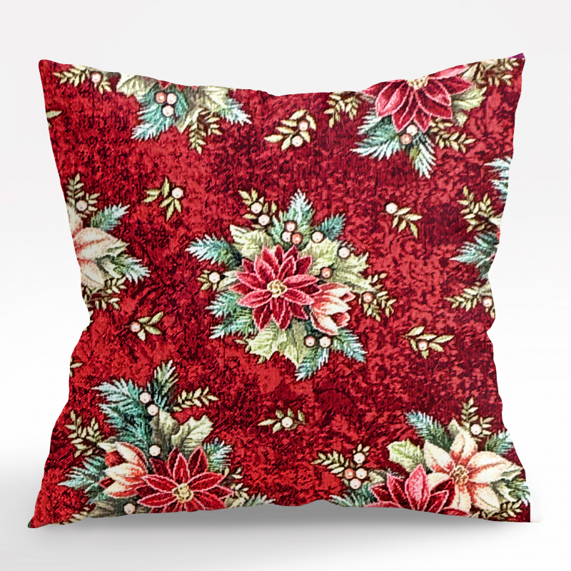 Ervi povlak na polštář Gobelínový - Kouzlo vánočních květin na červeném