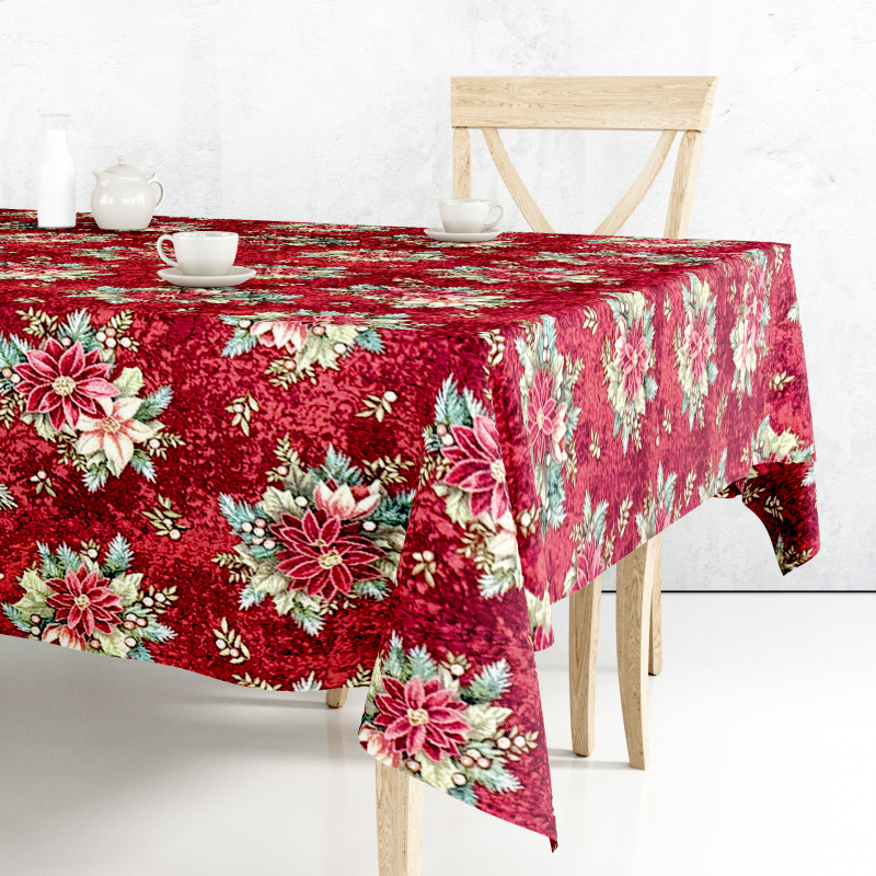 Ervi Gobelínový ubrus na stůl čtvercový - Kouzlo vánočních květin na červeném