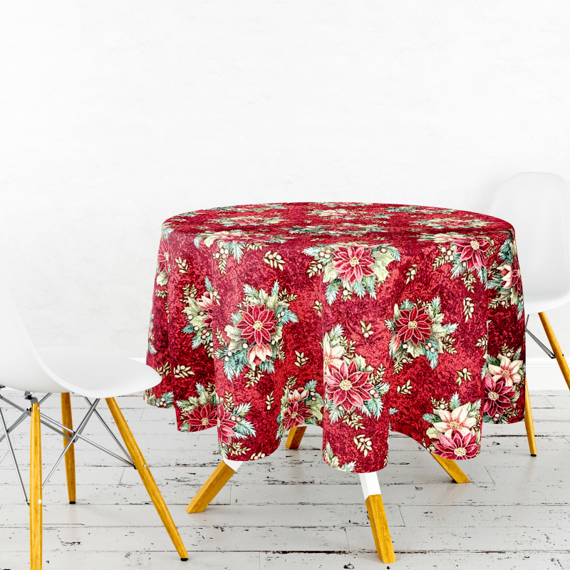 Ervi Gobelínový ubrus na stůl kulatý - Kouzlo vánočních květin na červeném