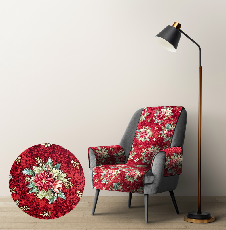 Ervi Gobelínový přehoz na křeslo - Kouzlo vánočních květin na červeném