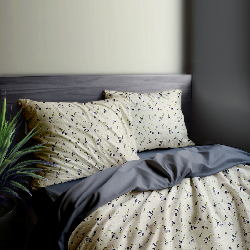 Ervi Bavlněné povlečení oboustranné - Fialová jemná louka/šedé