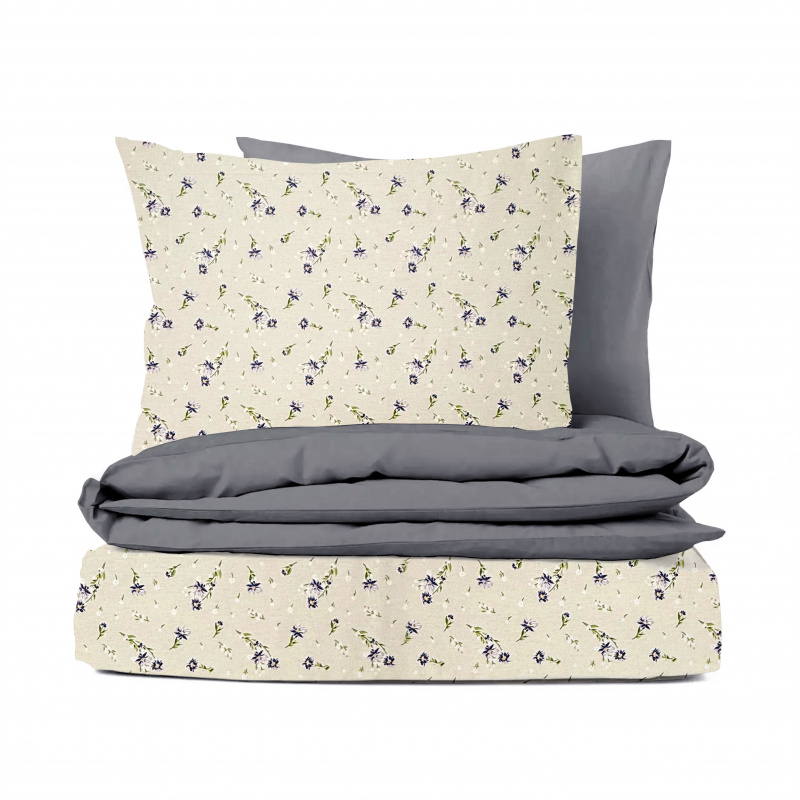 Ervi Bavlněné povlečení oboustranné - Fialová jemná louka/šedé