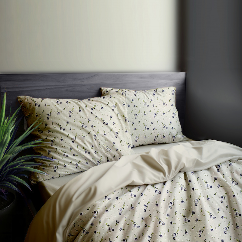 Ervi Bavlněné povlečení oboustranné - Fialová jemná louka/bežové