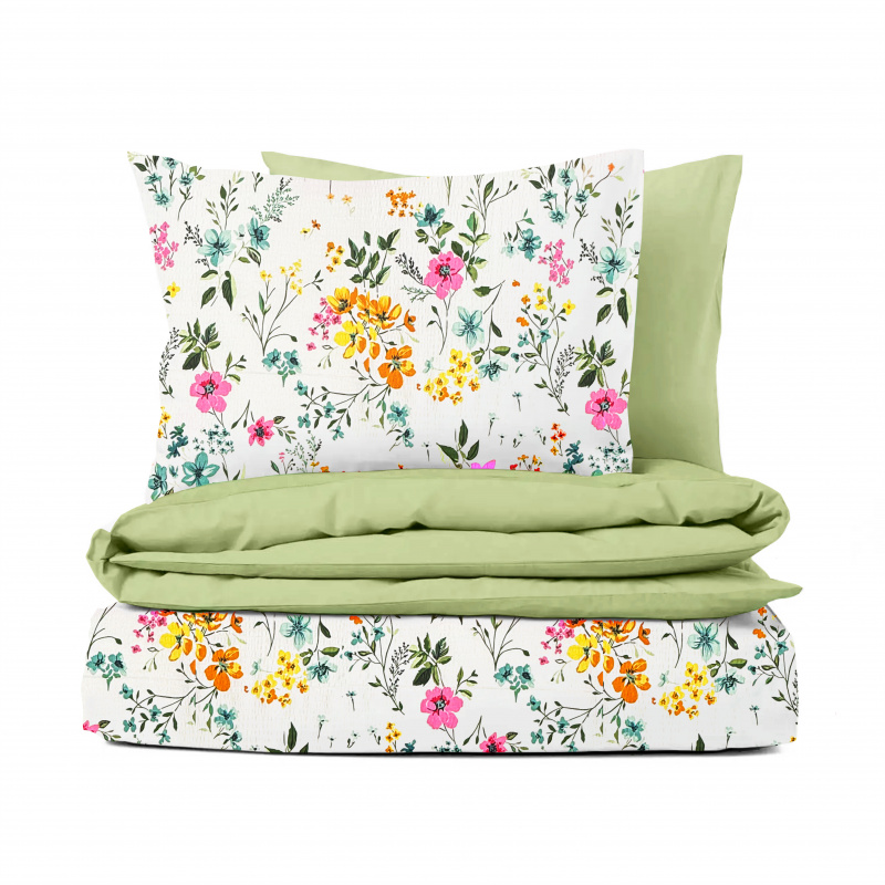 Ervi bavlněné KREPOVÉ povlečení DUO - Sladký Rozkvet 2/světle olivové