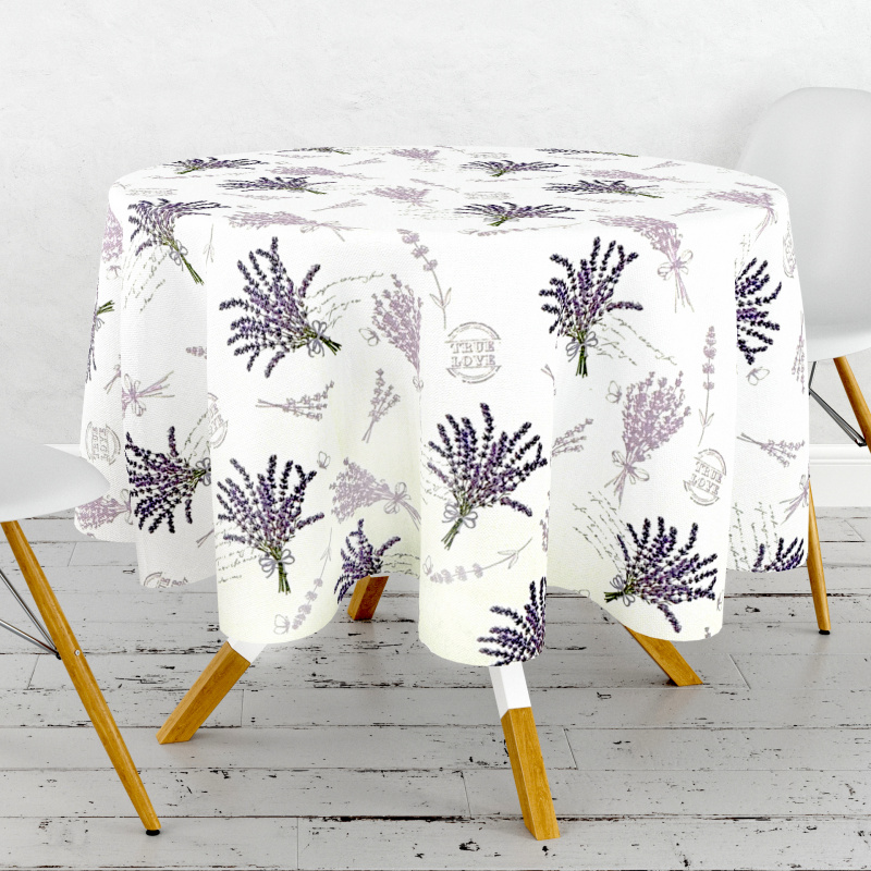 Ervi Teflonový ubrus na stůl kulatý Royal Lux - Levandulové kytice