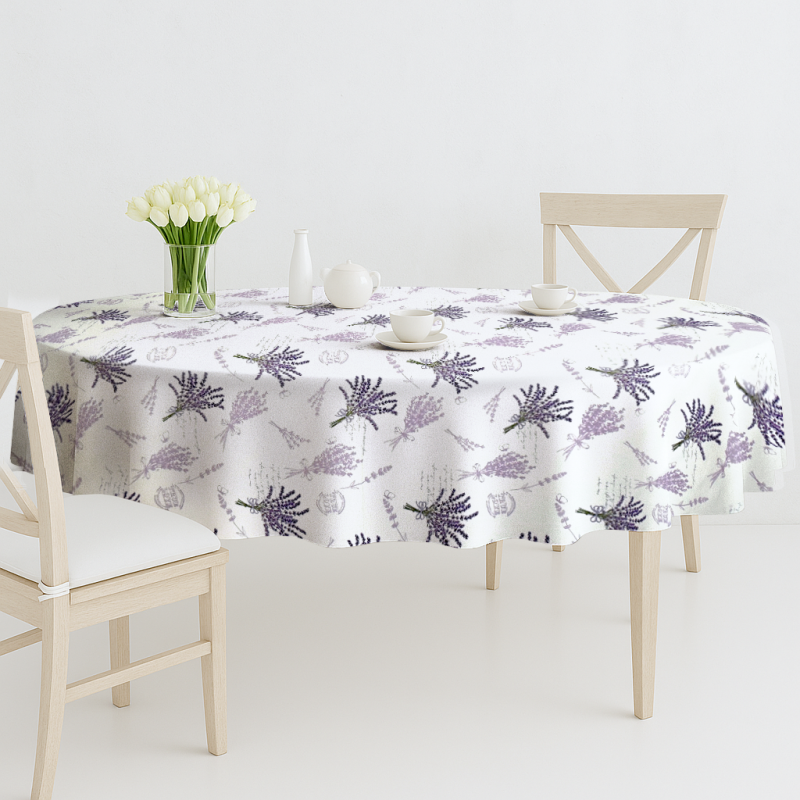 Ervi Teflonový ubrus na stůl oválný Royal Lux - Levandulové kytice