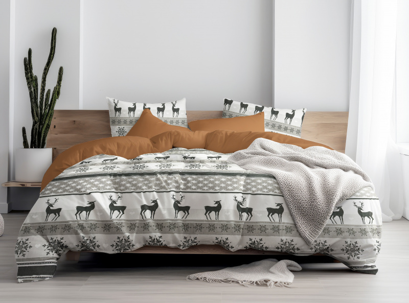 Ervi FLANELOVÉ bavlněné povlečení - Polární klid/hnědé