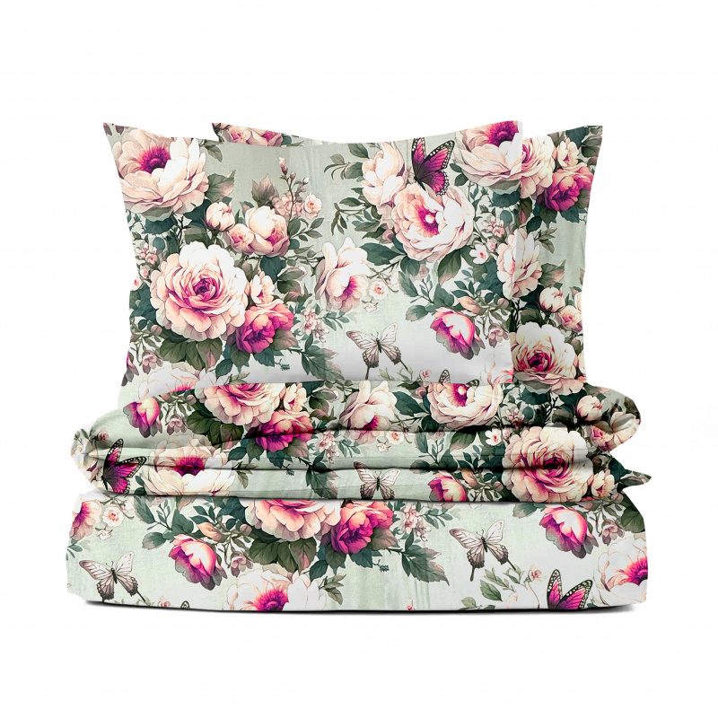 Ervi Bavlněné Saténové povlečení DELUXE - Snové růže