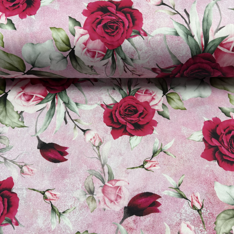 Ervi Bavlněné Saténové povlečení DELUXE DUO - Růžové sny/bordo