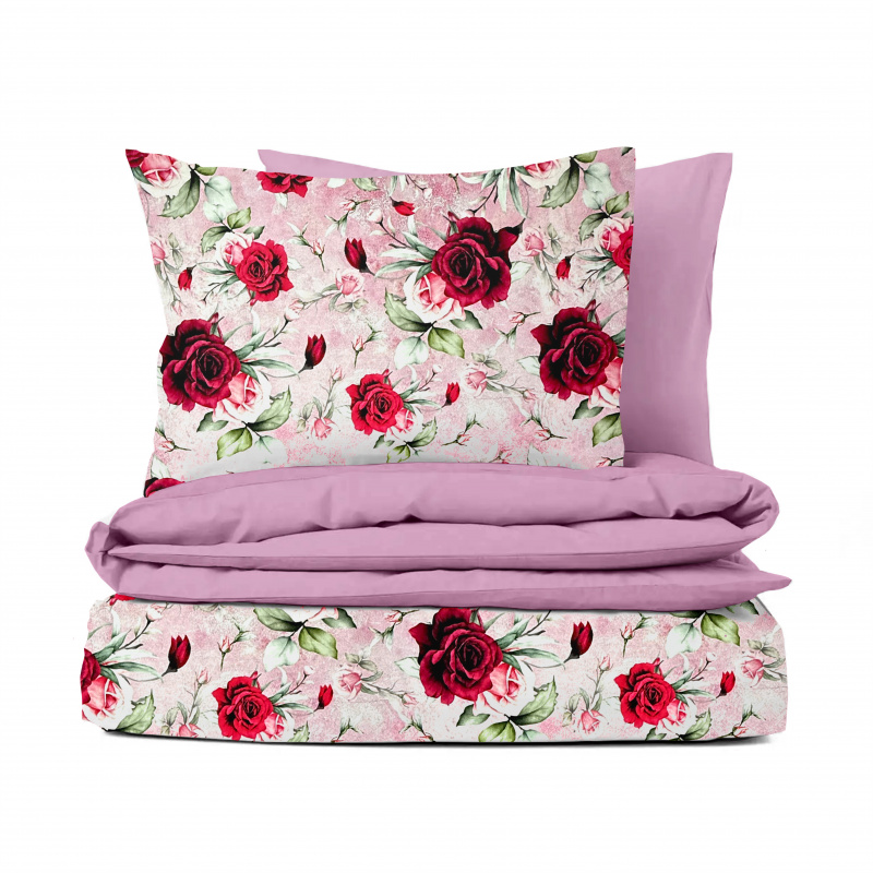 Ervi Bavlněné Saténové povlečení DELUXE DUO - Růžové sny/růžové