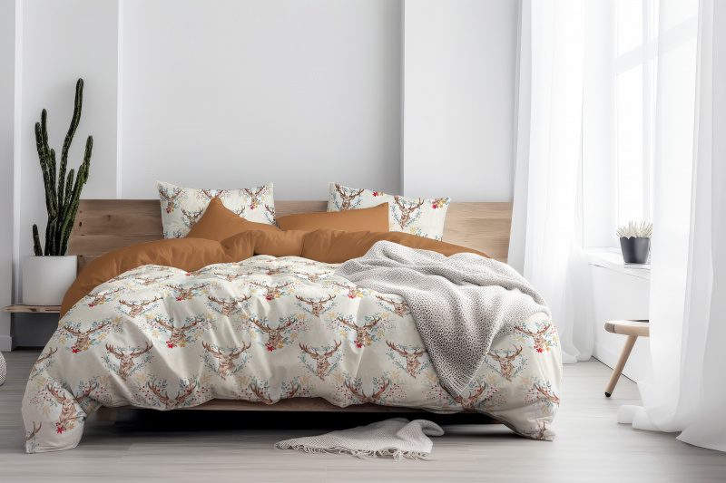 Ervi FLANELOVÉ bavlněné povlečení - Jelení Kouzlo/hnědé