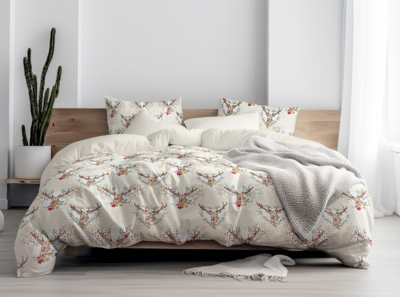 Ervi FLANELOVÉ bavlněné povlečení - Jelení Kouzlo/béžové