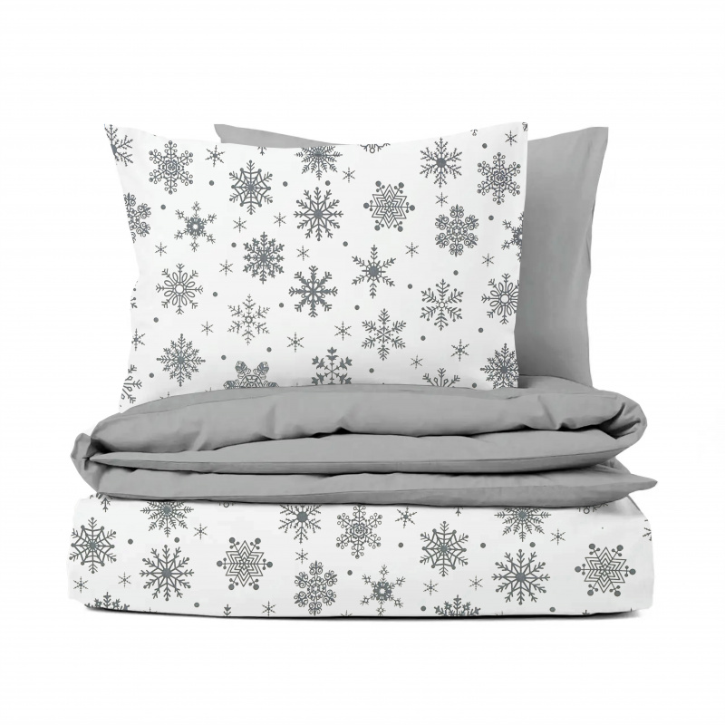 Ervi Bavlněné povlečení oboustranné - Zimní kouzlo/světle šedé