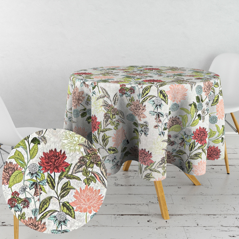 Ervi Teflonový ubrus na stůl kulatý Royal Lux - Zahrada chryzantém a jiřin