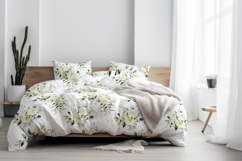 Ervi Bavlněné Saténové povlečení DELUXE - Krémové růže