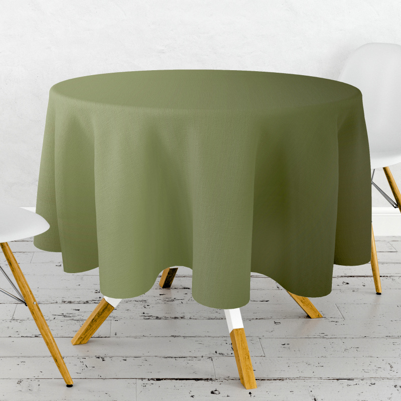 Ervi Saténový bavlněný ubrus na stůl kulatý – olivový Sváteční