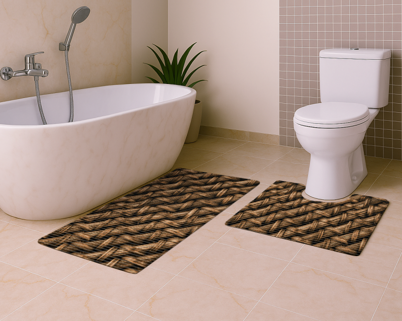 Sada koupelnových pěnových předložek s výkrojem u WC D-178A - Přírodní pletení (různé velikosti)