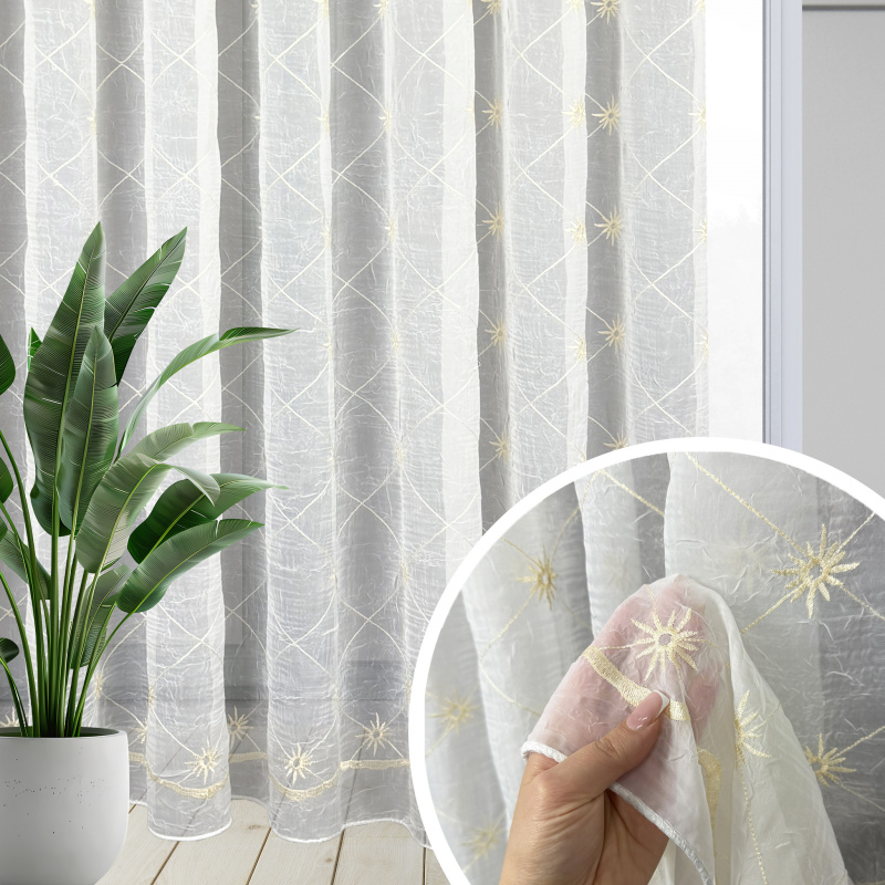 Ervi voálová vyšívaná mačkaná záclona s olůvkem - brode béžový, metráž