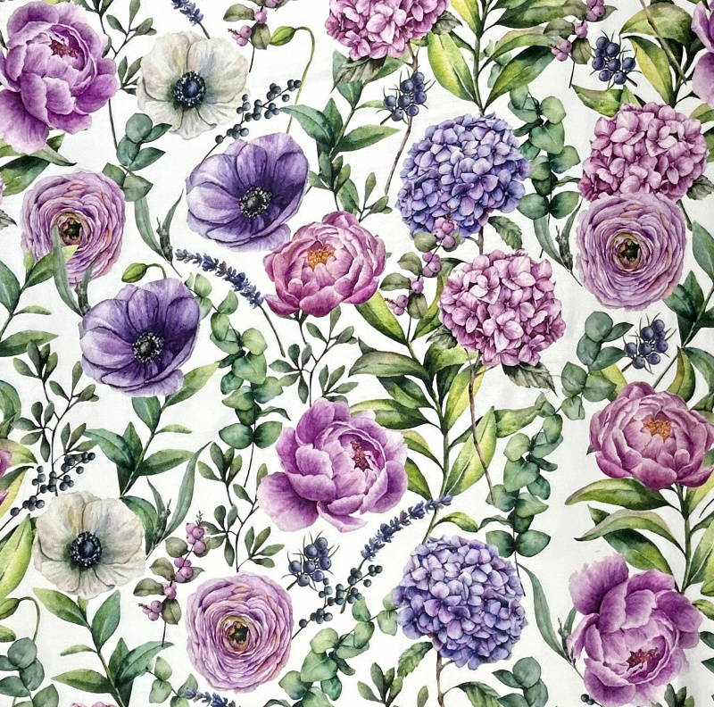 Ervi Luxusní bavlněný saténový župan DELUXE – Fialová zahrada /smaragdový