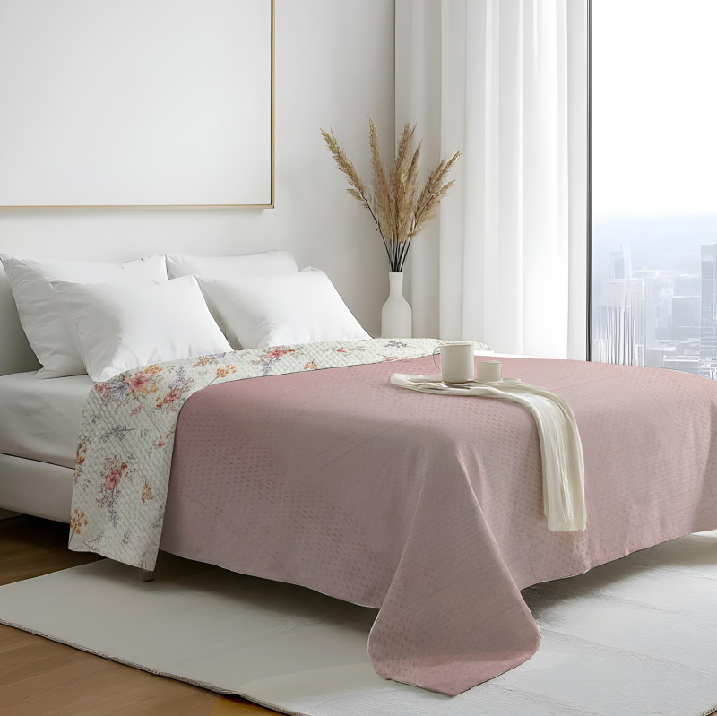 Přehoz oboustranný Colore - Růžový / Lilie