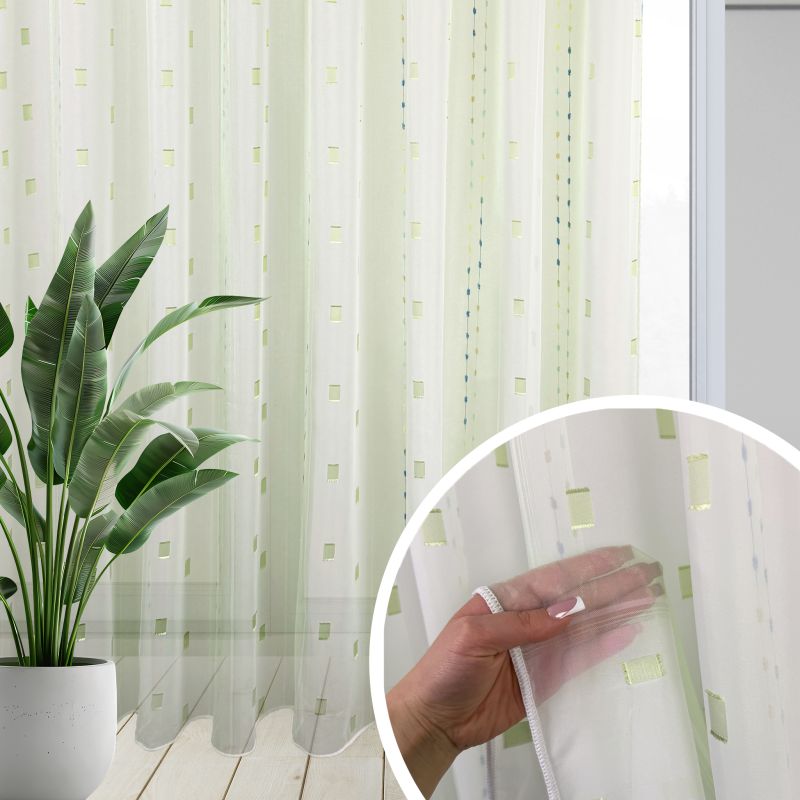 Ervi voálová látka /záclona s olůvkem 960-01 zelená kostka, metráž