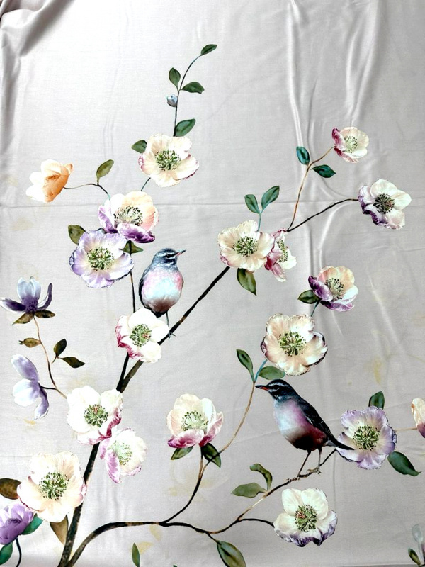 Ervi Luxusní bavlněný saténový župan DELUXE – Ptáček / olivový