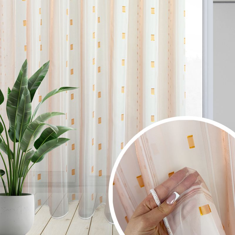 Ervi voálová látka /záclona s olůvkem - 960-04 meruňková kostka, metráž