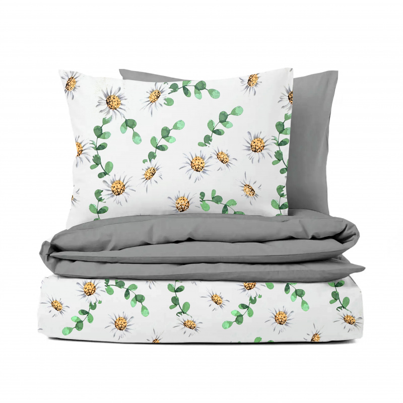 Ervi Bavlněné povlečení oboustranné - Heřmánková harmonie/ šedé