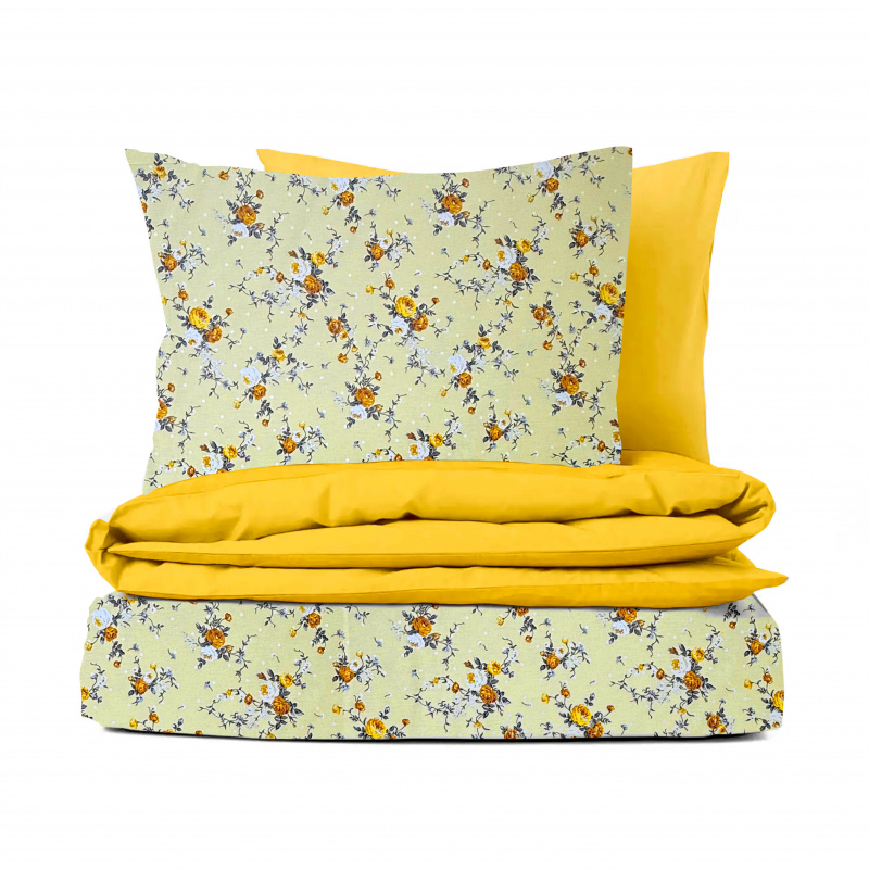 Ervi Bavlněné povlečení oboustranné - Žlutá Růžová Zahrada/žluté