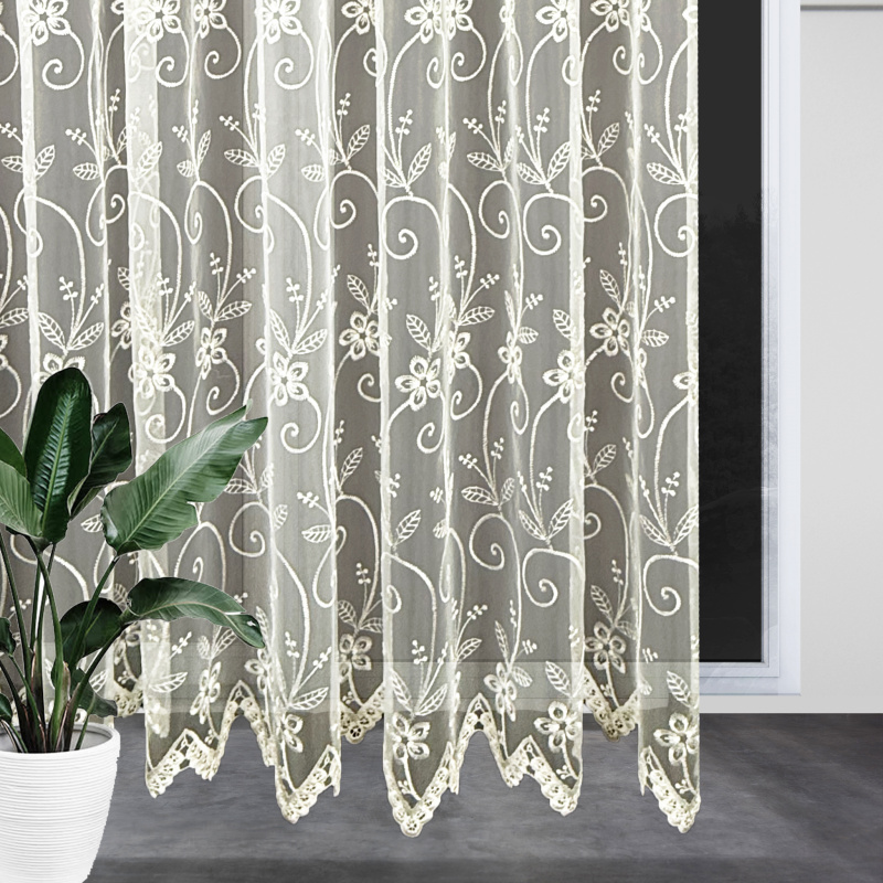 Ervi Luxusní smetanová záclona s výšivkou - Flora Classic, metráž
