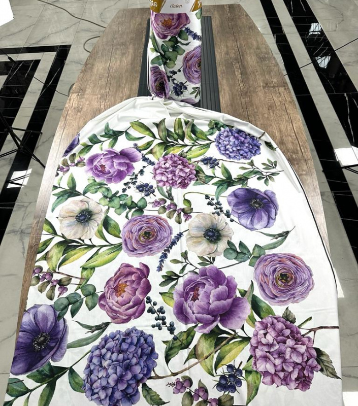 Ervi Luxusní bavlněný saténový župan DELUXE – Fialová zahrada