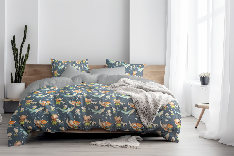 Ervi Bavlněné povlečení oboustranné - Hvězdná parta/ šedé