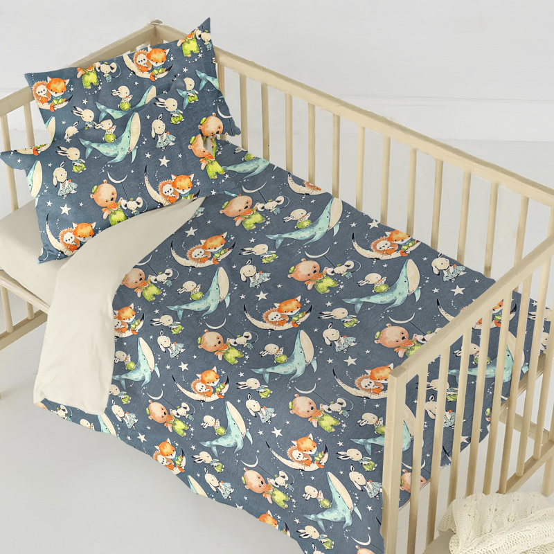 Ervi Bavlněné povlečení do postýlky DUO - Hvězdná parta/béžové