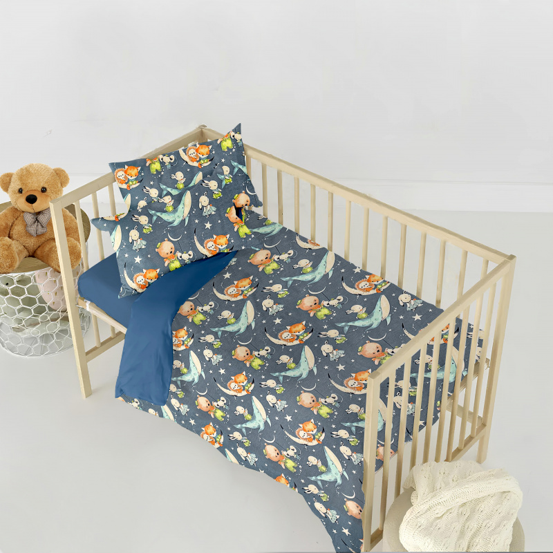 Ervi Bavlněné povlečení do postýlky DUO - Hvězdná parta/modré