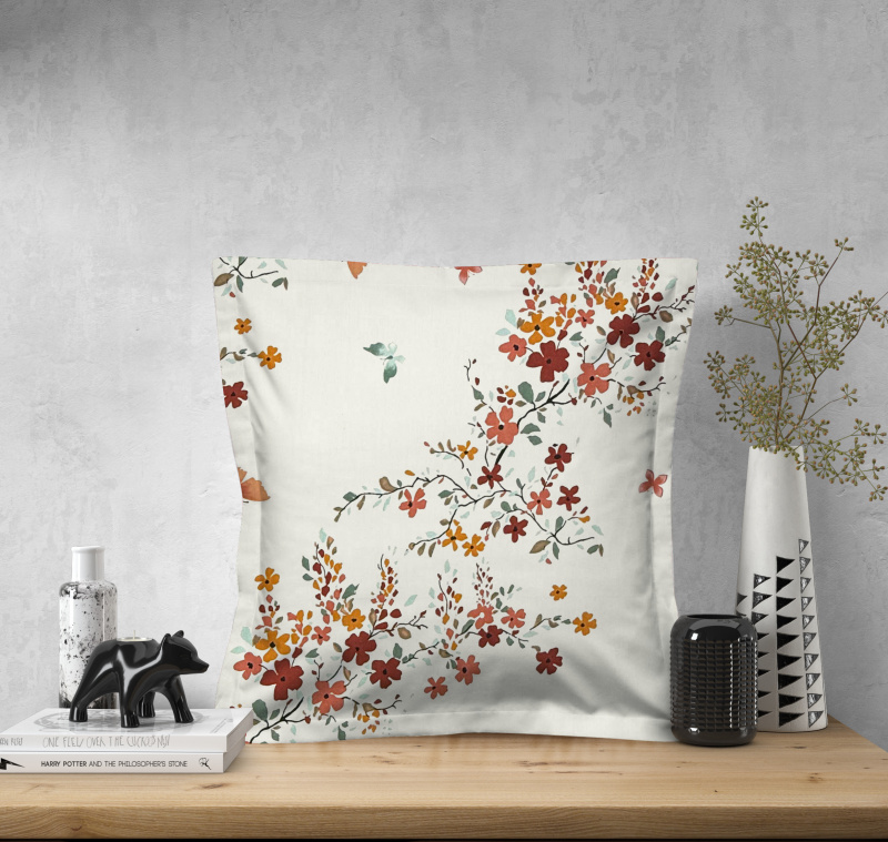 Ervi povlak na polštář bavlněný s lemem - Podzimní kvítí