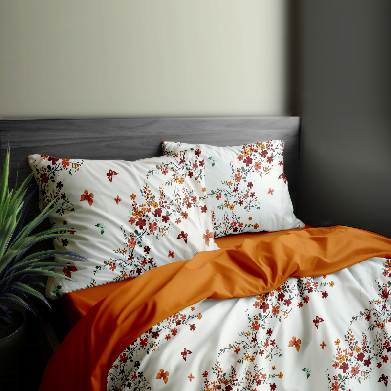 Ervi Bavlněné povlečení oboustranné - Podzimní kvítí/oranžové