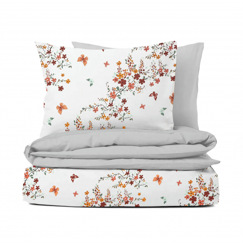 Ervi Bavlněné povlečení oboustranné - Podzimní kvítí/světle šedé