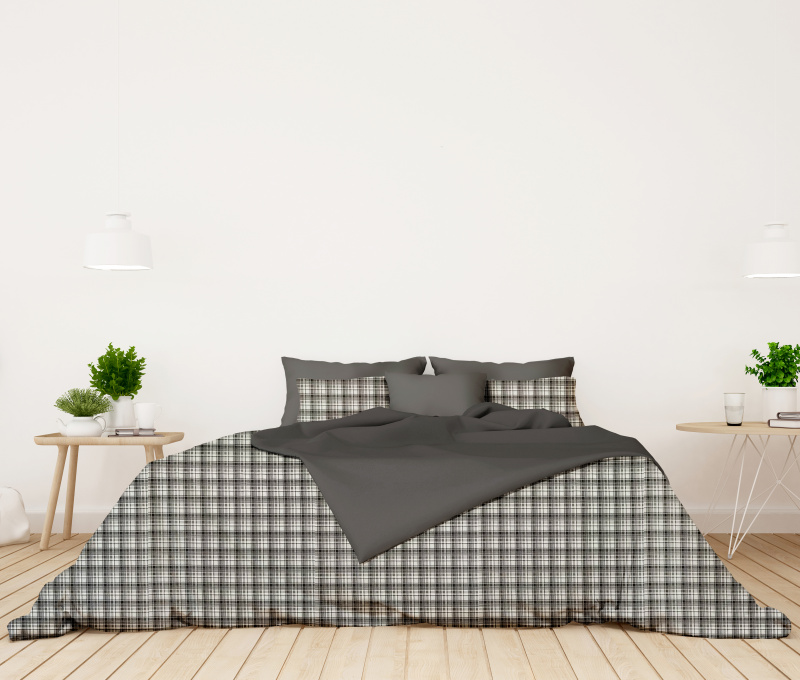 #Ervi flanelové povlečení oboustranné - bílo-černé karo/tmavě šedé 160x220 cm