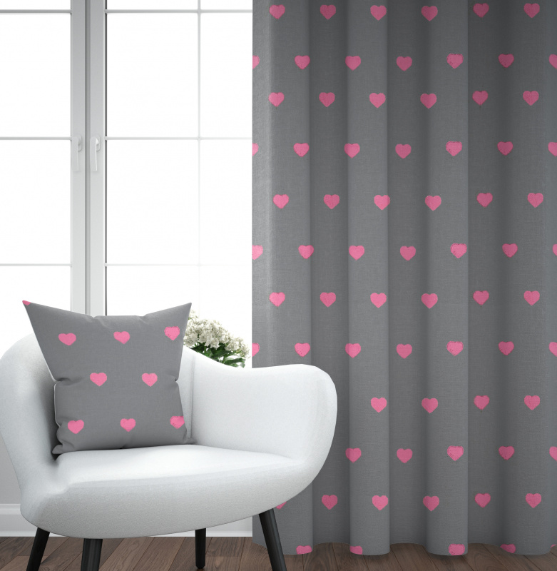 Ervi Bavlněný závěs - Růžová srdíčka