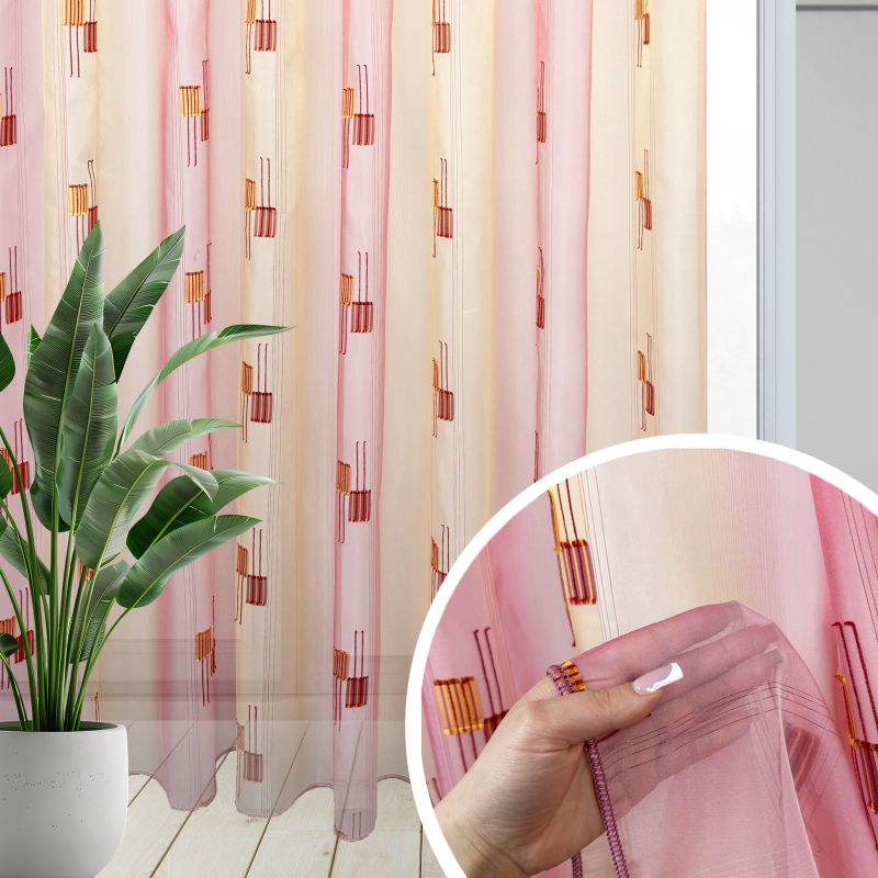 Ervi voálová látka /záclona s olůvkem - 0165 oranžové a červené kostky, metráž