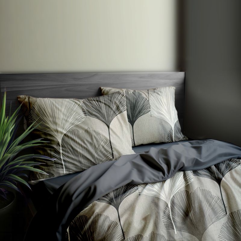 Ervi Bavlněné povlečení oboustranné - Nordic Leaves/ šedé