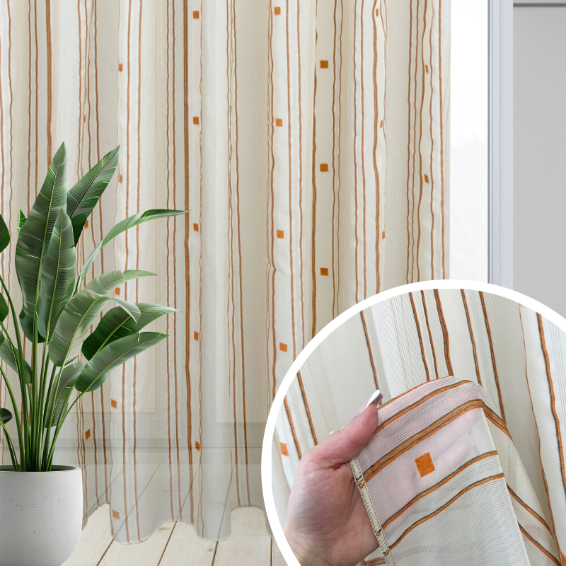 Ervi voálová látka /záclona s olůvkem - N 168 oranžová kostka, metráž