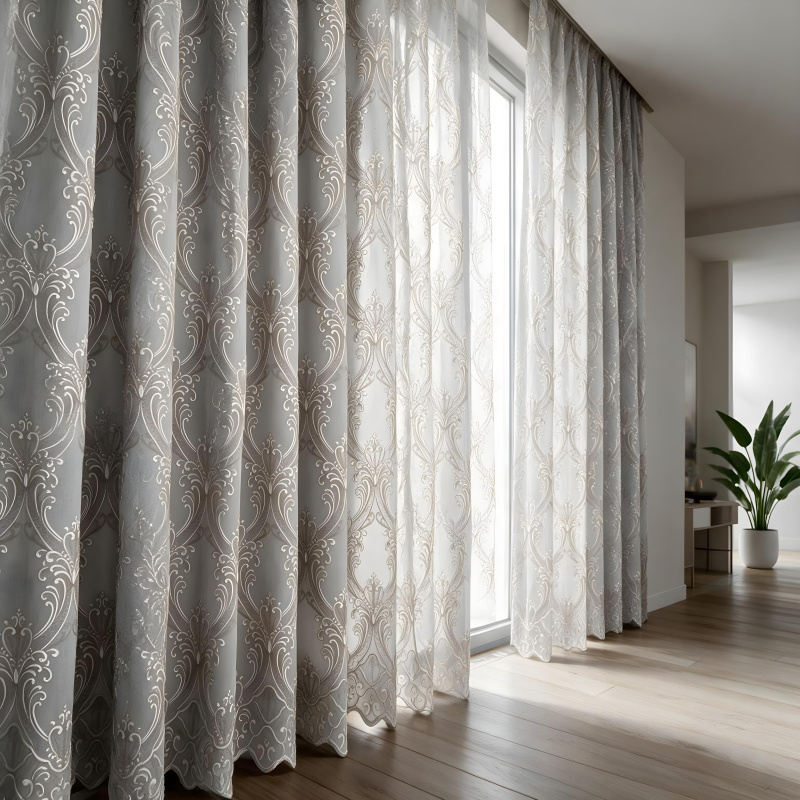 Voálová Luxusní vyšívaná záclona Versailles  White and Beige metráž Ervi 3634-15