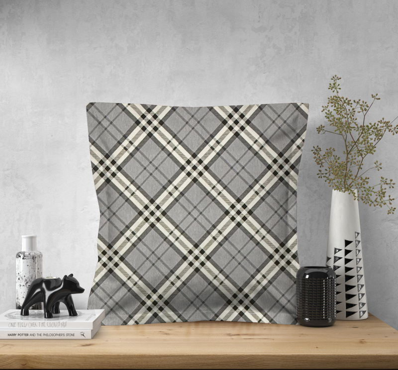 Ervi povlak na polštář bavlněný s lemem - Grey Tartan, různé rozměry