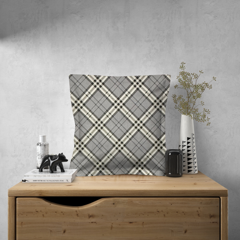 Ervi povlak na polštář bavlněný s lemem - Grey Tartan, různé rozměry