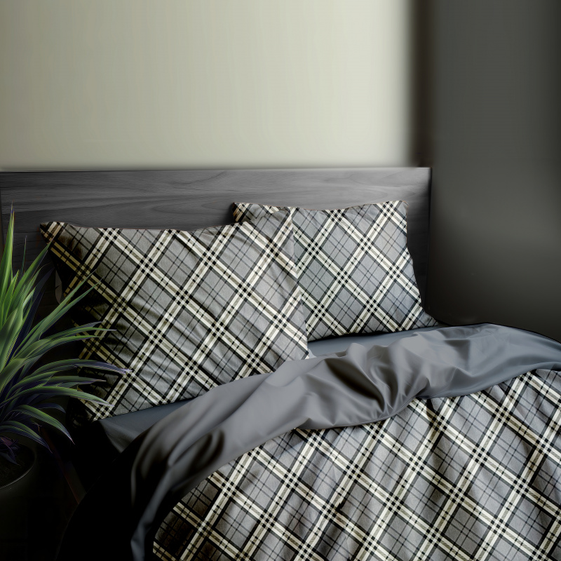 Ervi Bavlněné povlečení oboustranné - Grey Tartan/šedé