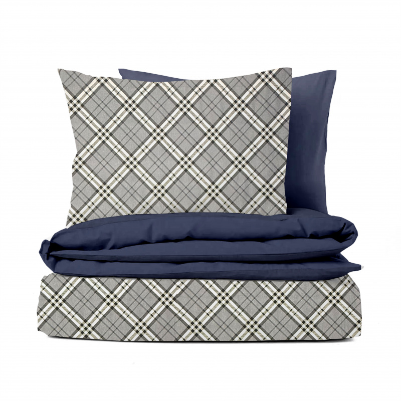 Ervi Bavlněné povlečení oboustranné - Grey Tartan/modré