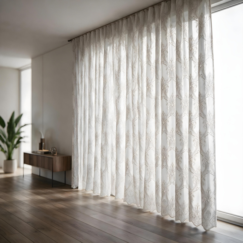 Voálová Luxusní vyšívaná záclona bílá Versailles Beige metráž Ervi 3634-132
