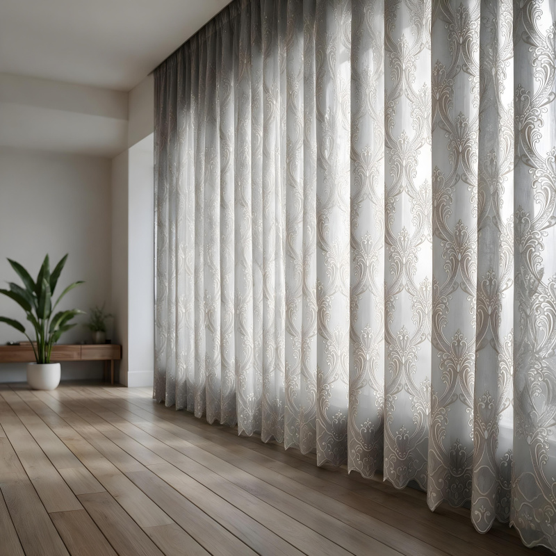 Voálová Luxusní vyšívaná záclona Versailles White and Beige metráž Ervi 3634-152